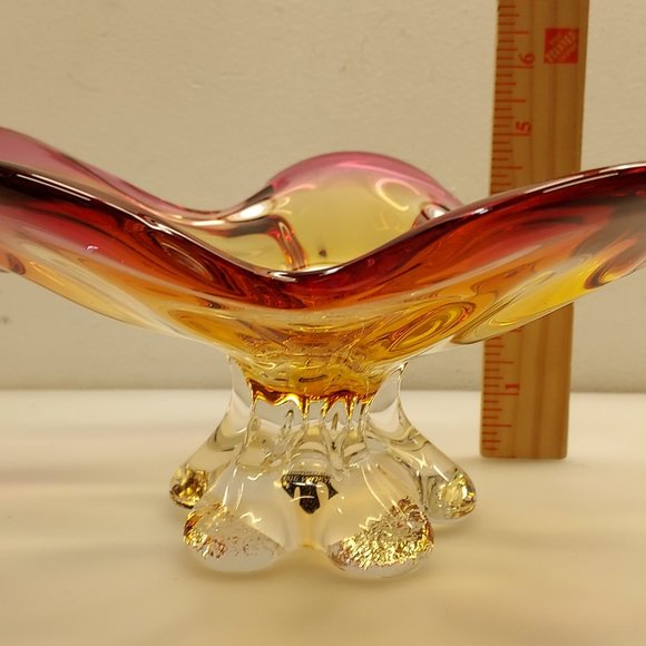 MURANO ITALY ART GLASS ABSTRACT CENTERPIECE PEDESTAL STARFISH BOWL PINK PURPLE - Picture 9 of 16